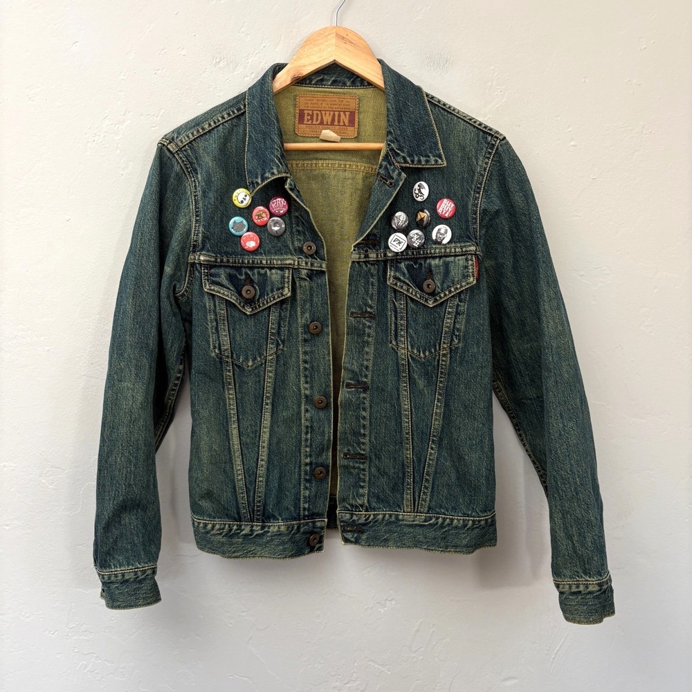 Edwin Vintage Denim Jacket Women Size Medium Blue 90's Buttons Made in Japan